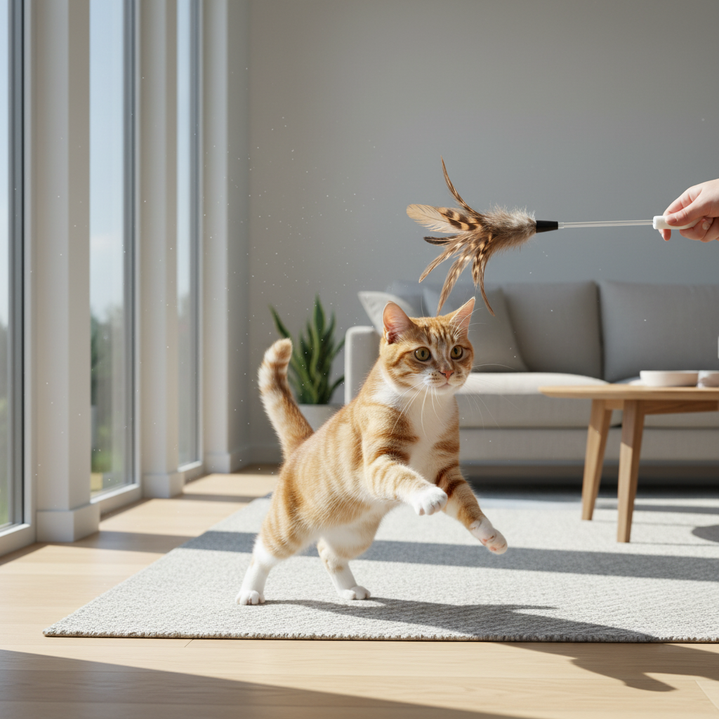 Feather Cat Wand Toy for Indoor Chase Play